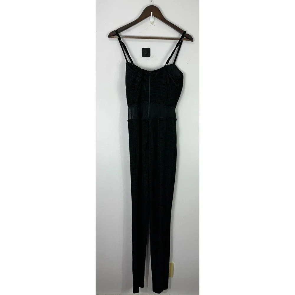 Sabora Jumpsuit L Black Velvet Textured Spaghetti Strap Slim Leg Goth Glam Party